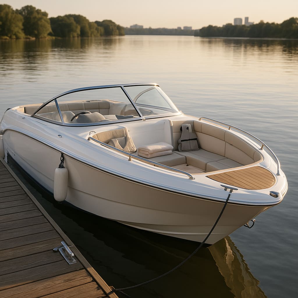 Privates Motorboot an einem Steg